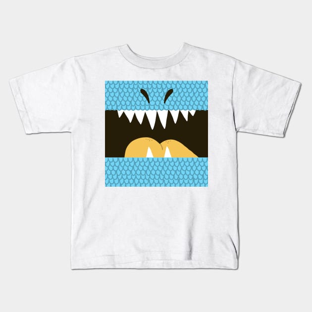 Blue T-Rex Mouth Kids T-Shirt by Whoopsidoodle